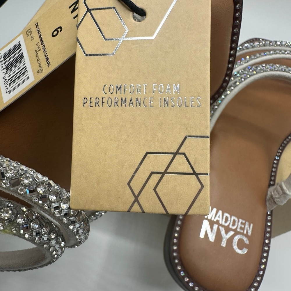 Madden NYC‎ Zig Zag Rhinestone Sandal Women 6 Silver NEW IN BOX Sparkly Slide - Picture 6 of 14